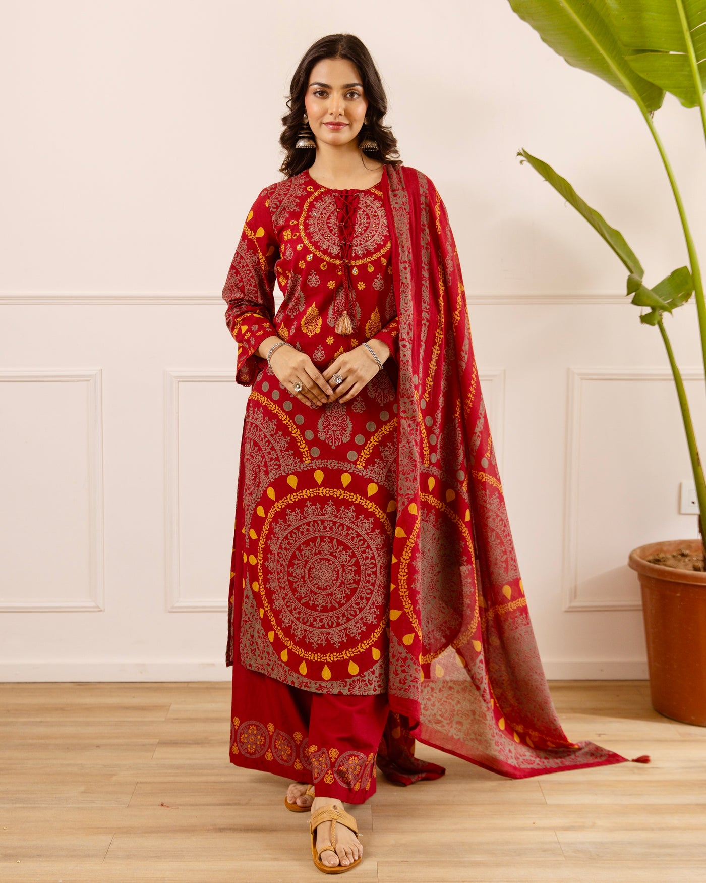 Mehroon Mandala Muse Cotton Palazzo Suit