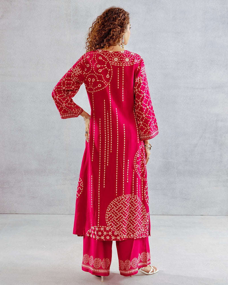 Gulaabo Bandhej Cotton A Line Kurta Palazzo Set