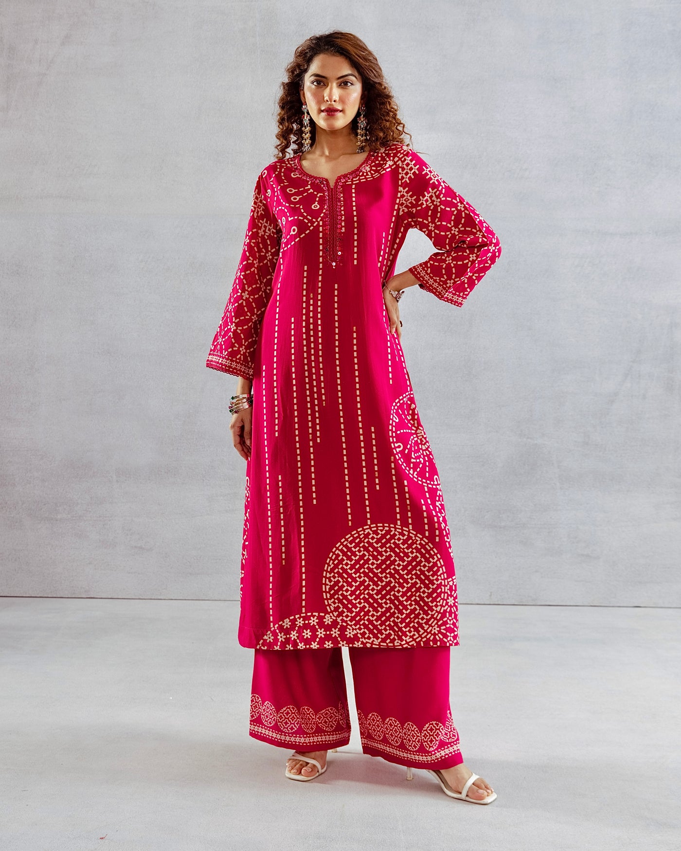 Gulaabo Bandhej Cotton A Line Kurta Palazzo Set