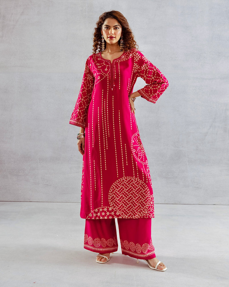 Gulaabo Bandhej Cotton A Line Kurta Palazzo Set