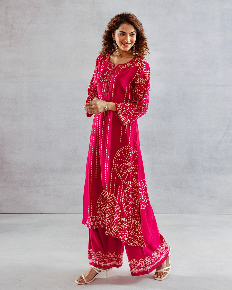 Gulaabo Bandhej Cotton A Line Kurta Palazzo Set
