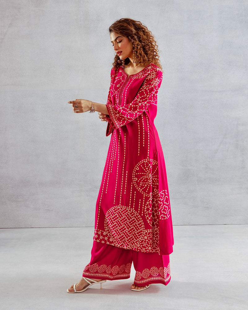 Gulaabo Bandhej Cotton A Line Kurta Palazzo Set