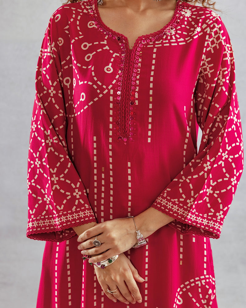 Gulaabo Bandhej Cotton A Line Kurta Palazzo Set