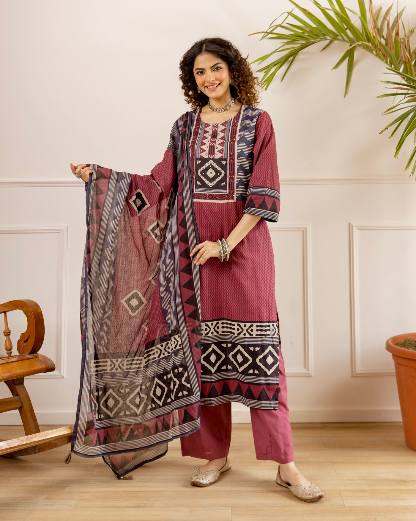 Crimson Black Tribe Tale Cotton Suit