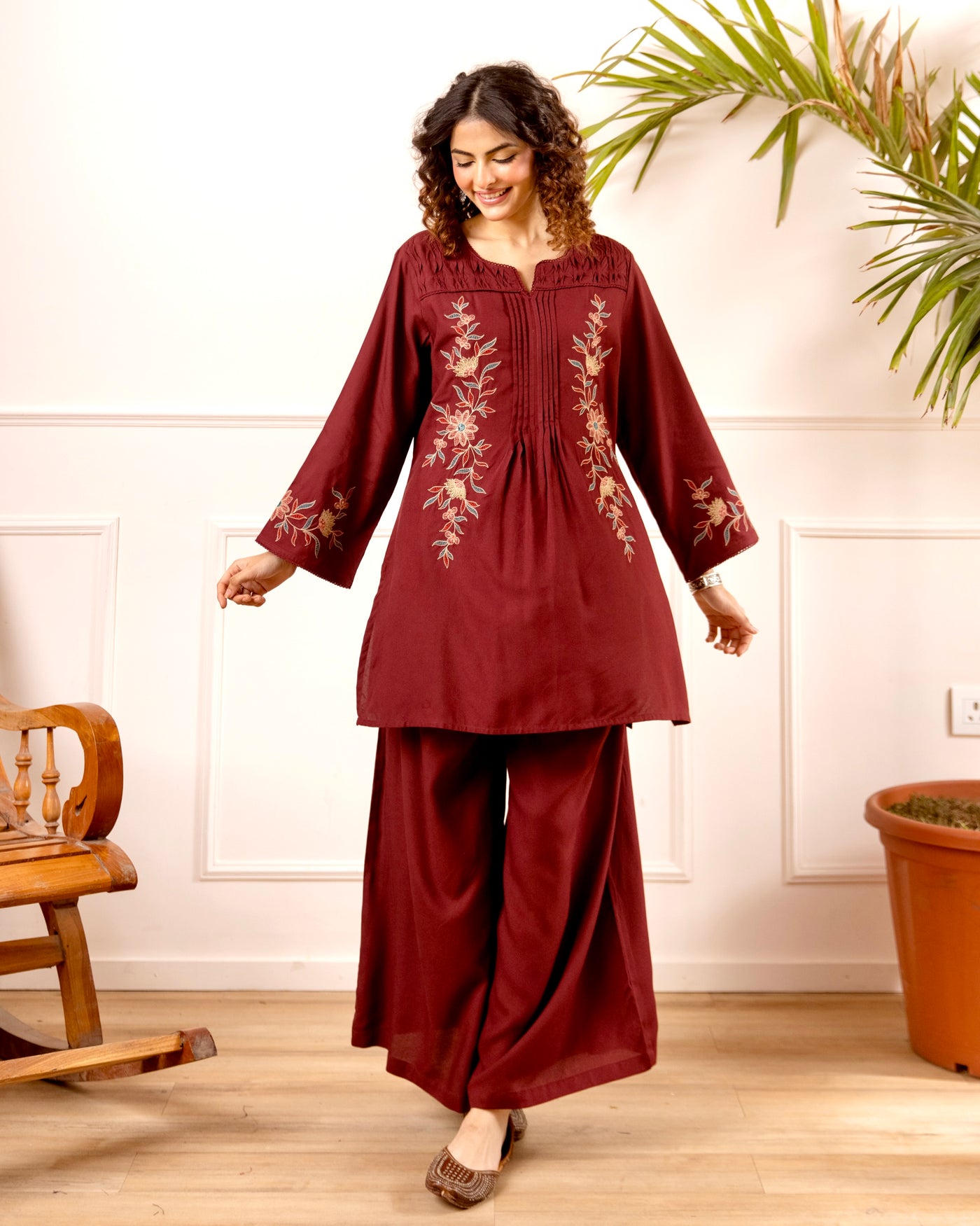 Wine Muse Threadwork Cotton Co-ord Set