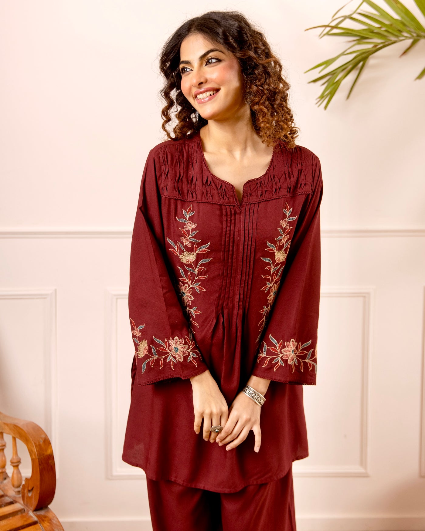 Wine Muse Threadwork Cotton Co-ord Set