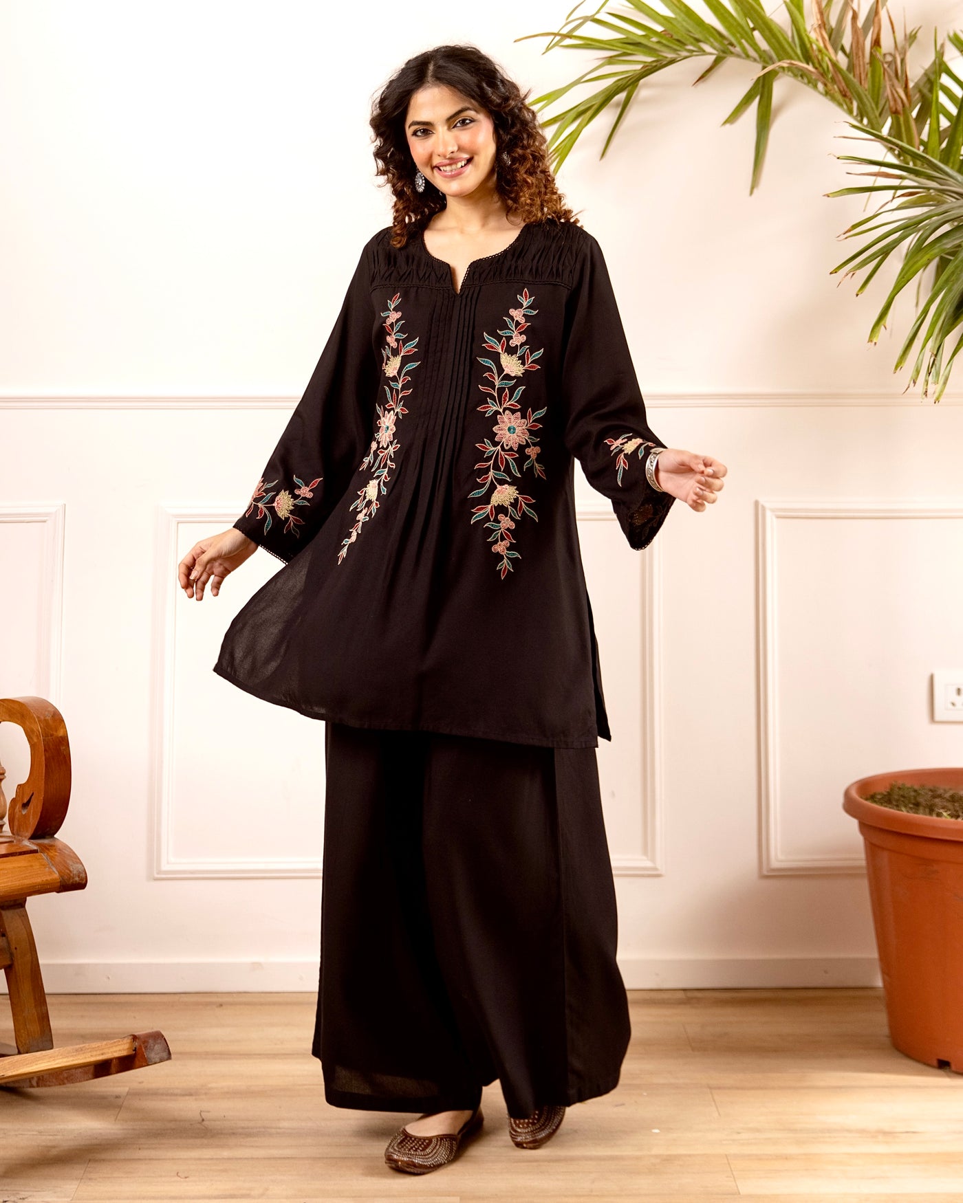 Noir Black Threadwork Cotton Co-ord Set