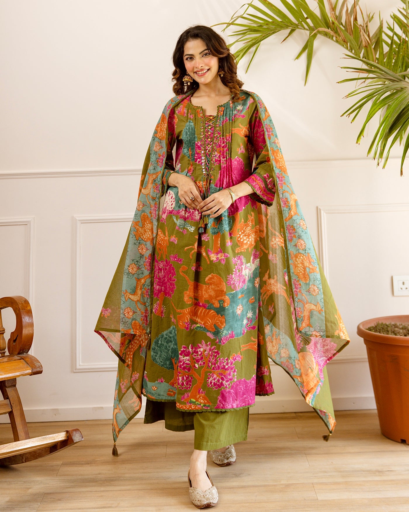 Olive Mehr-e-Baagh A Line Handwork Cotton Suit
