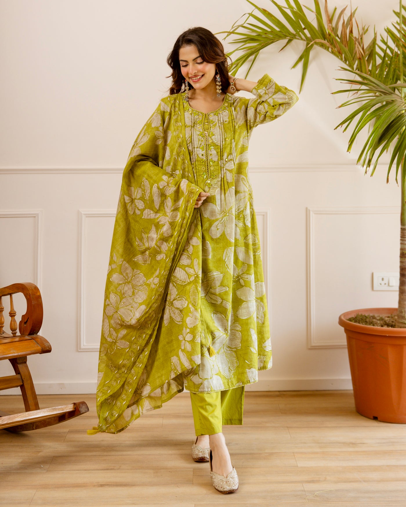 Lime Blossom Luxe Handwork A Line Cotton Suit