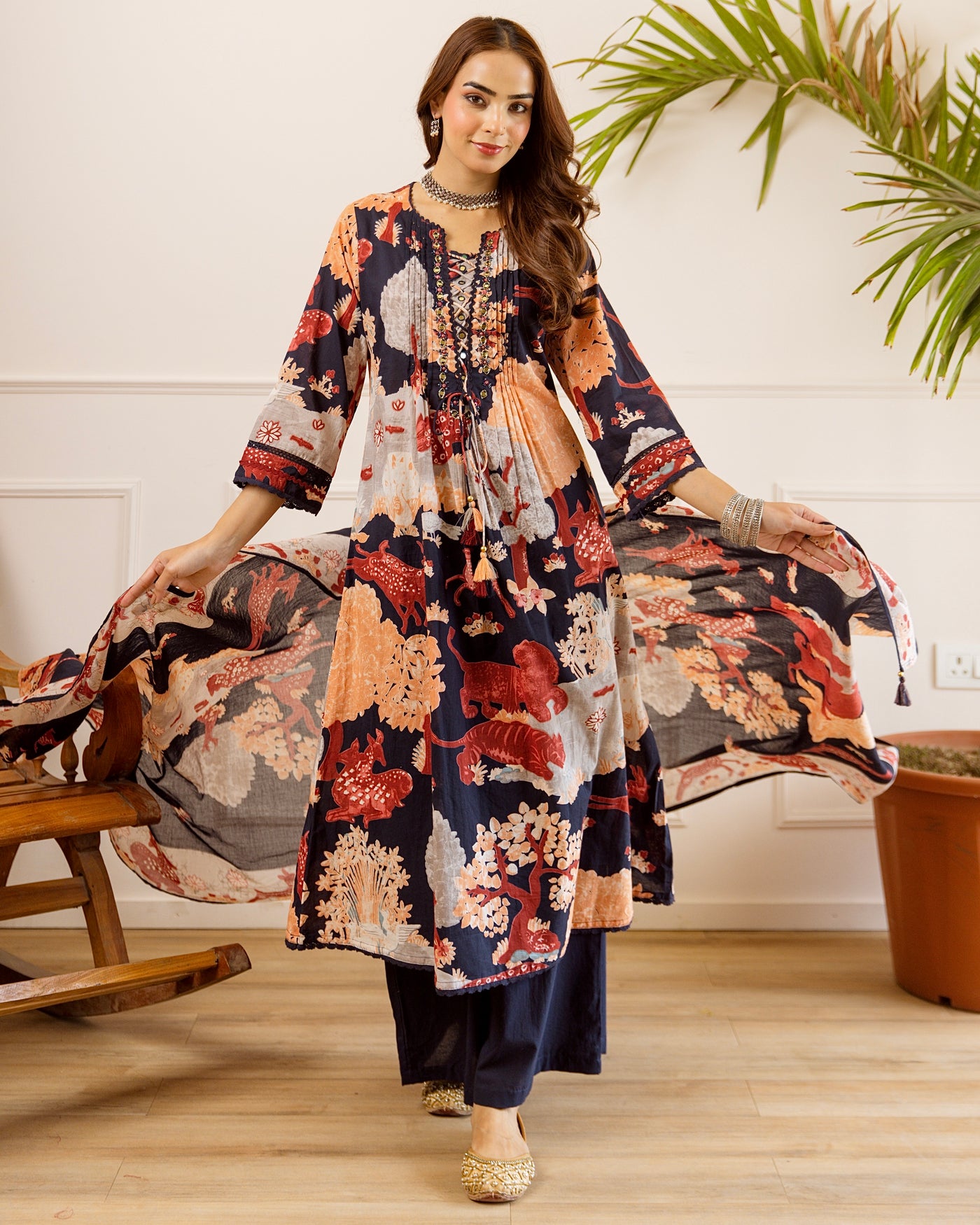 Meherbaan Midnight A Line Handwork Cotton Suit