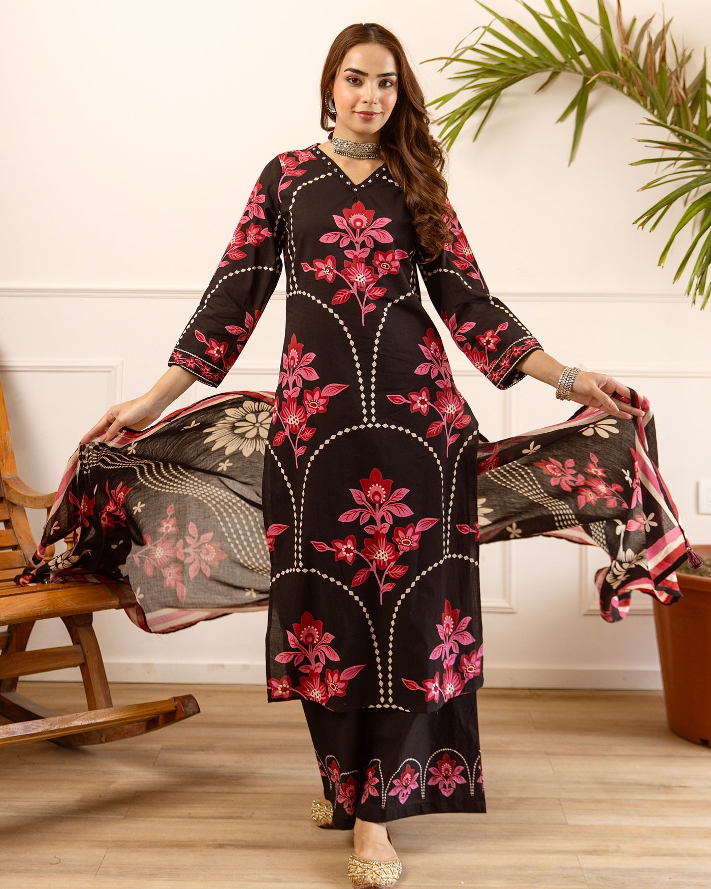 Black Crimson Gul Baagh Cotton Suit
