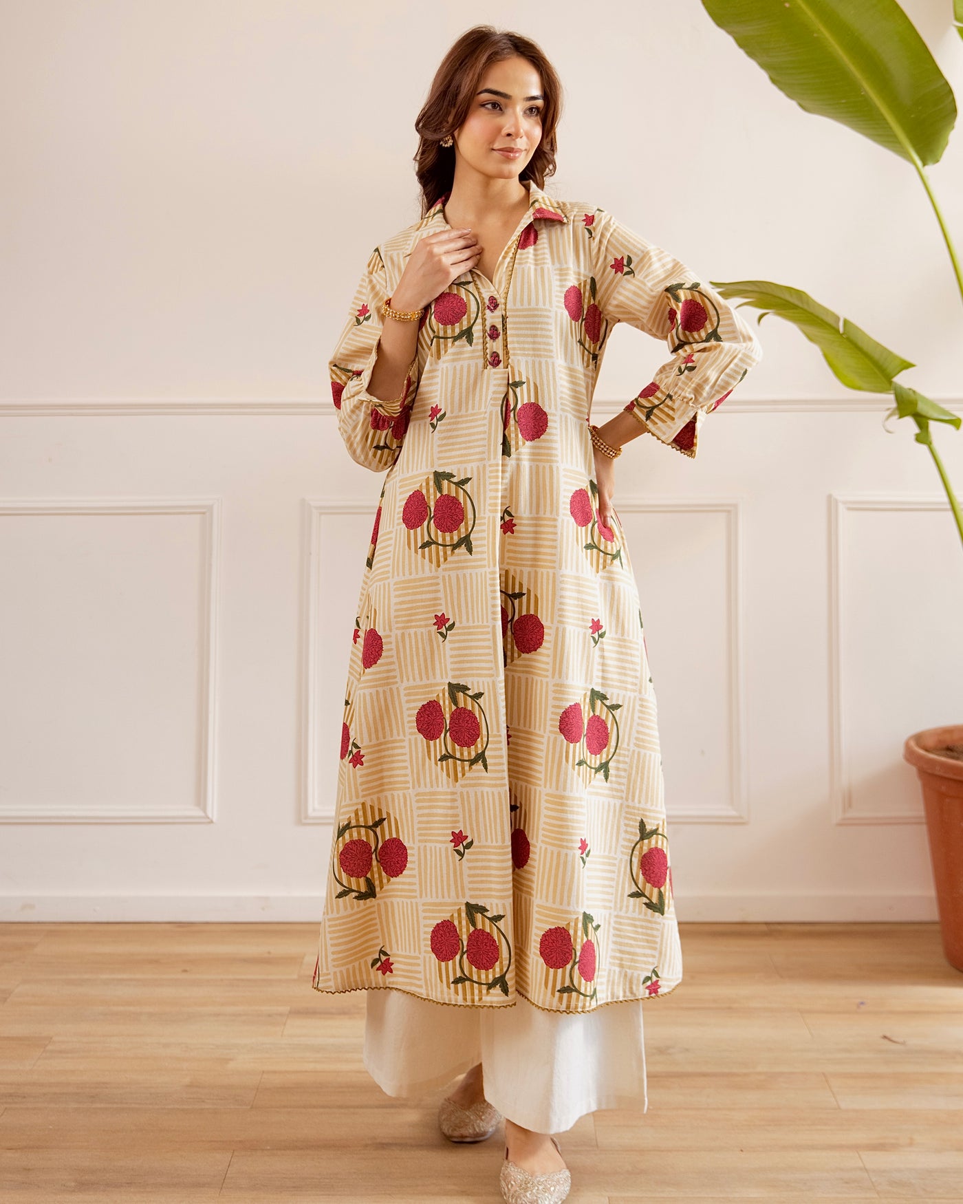 Buttercream Bloom A Line Cotton Kurta Set