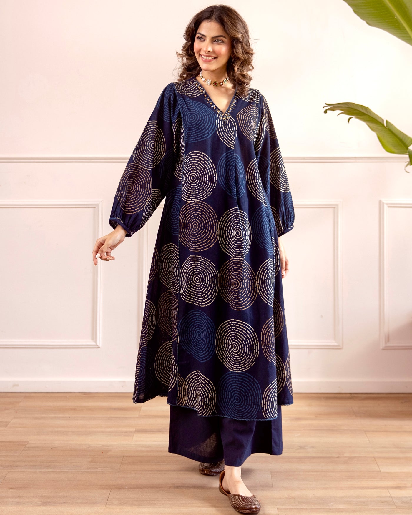 Azure Mandala A Line Cotton Kurta Set