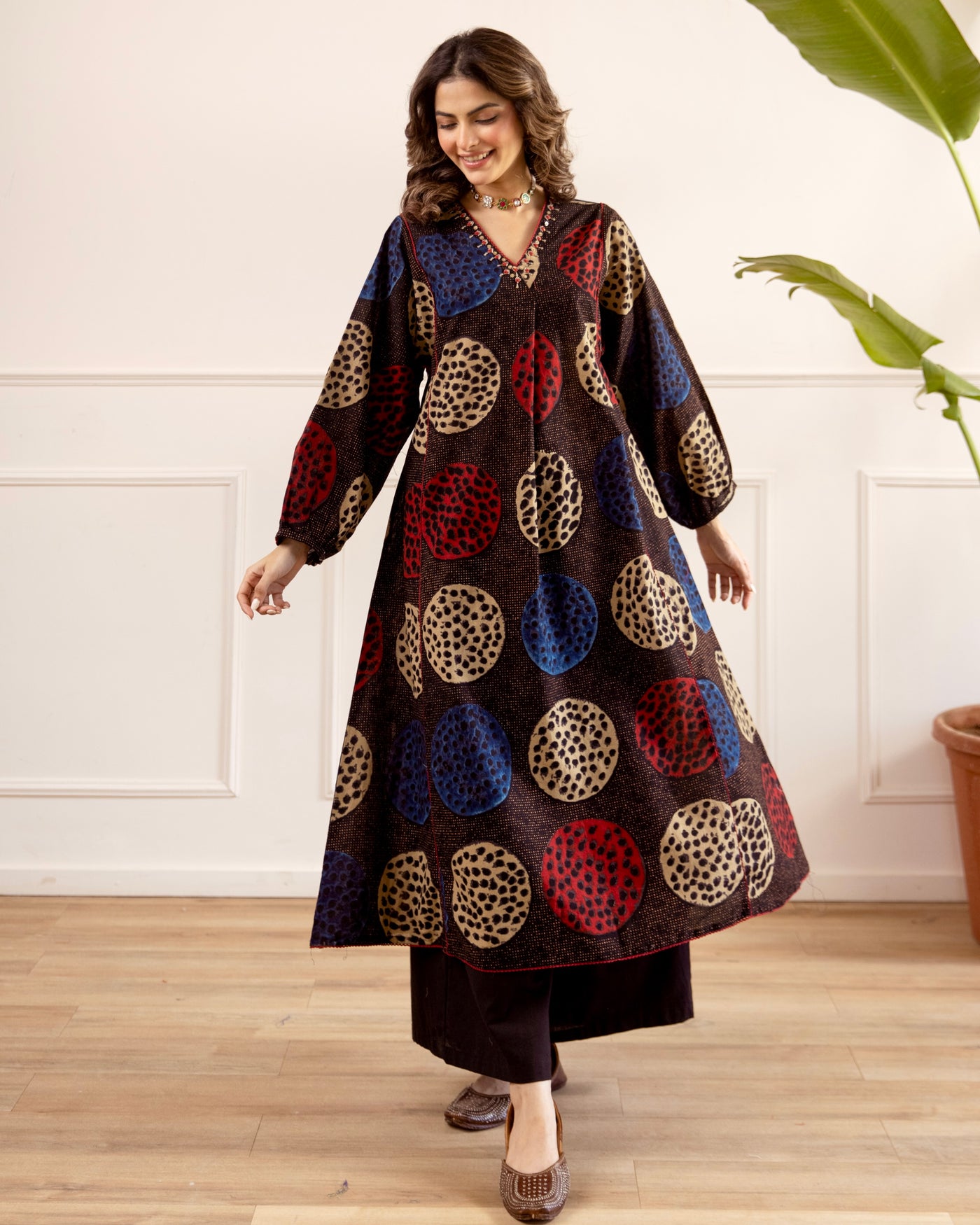 Midnight Modern Bandhej A Line Cotton Kurta Set