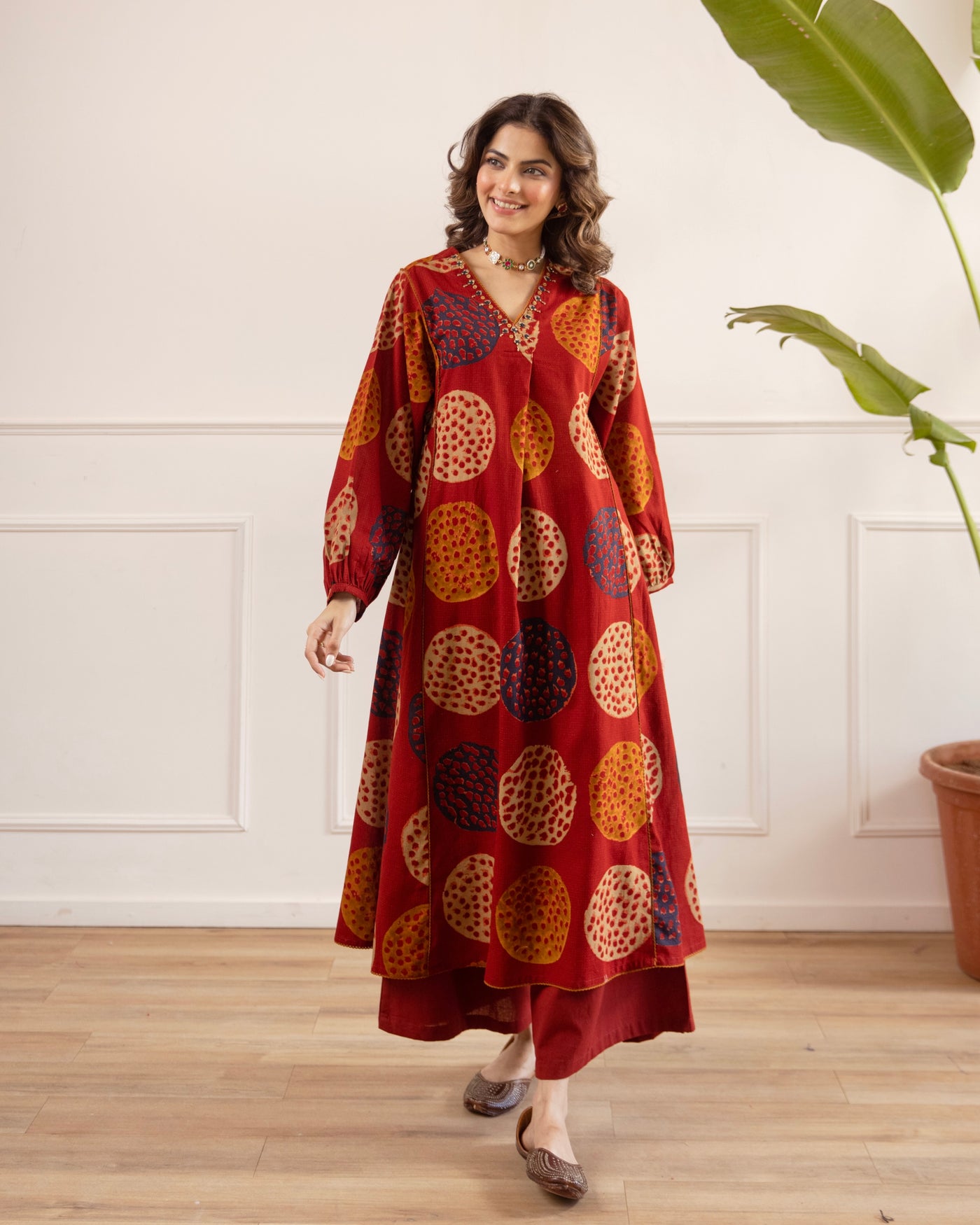 Ruby Modern Bandhej A Line Cotton Kurta Set