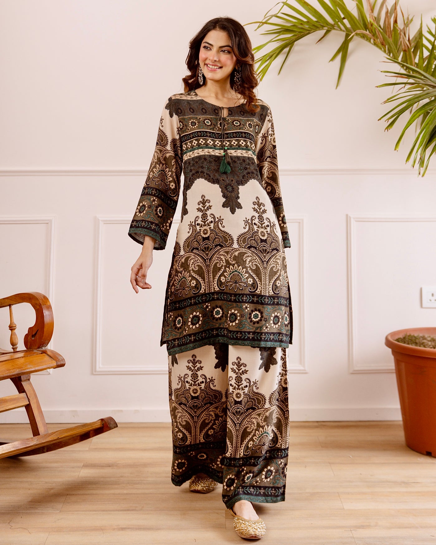 Charcoal Charm Boho Paisley Cotton Co-ord