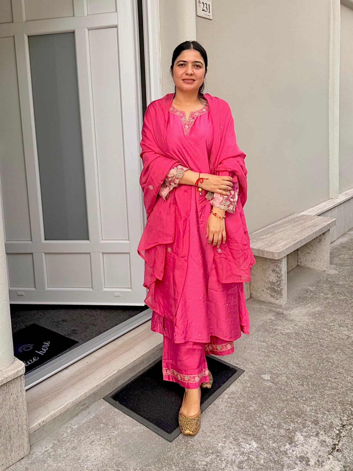 Gulabi Pink Noor Handwork Chanderi Silk A Line Festive Suit