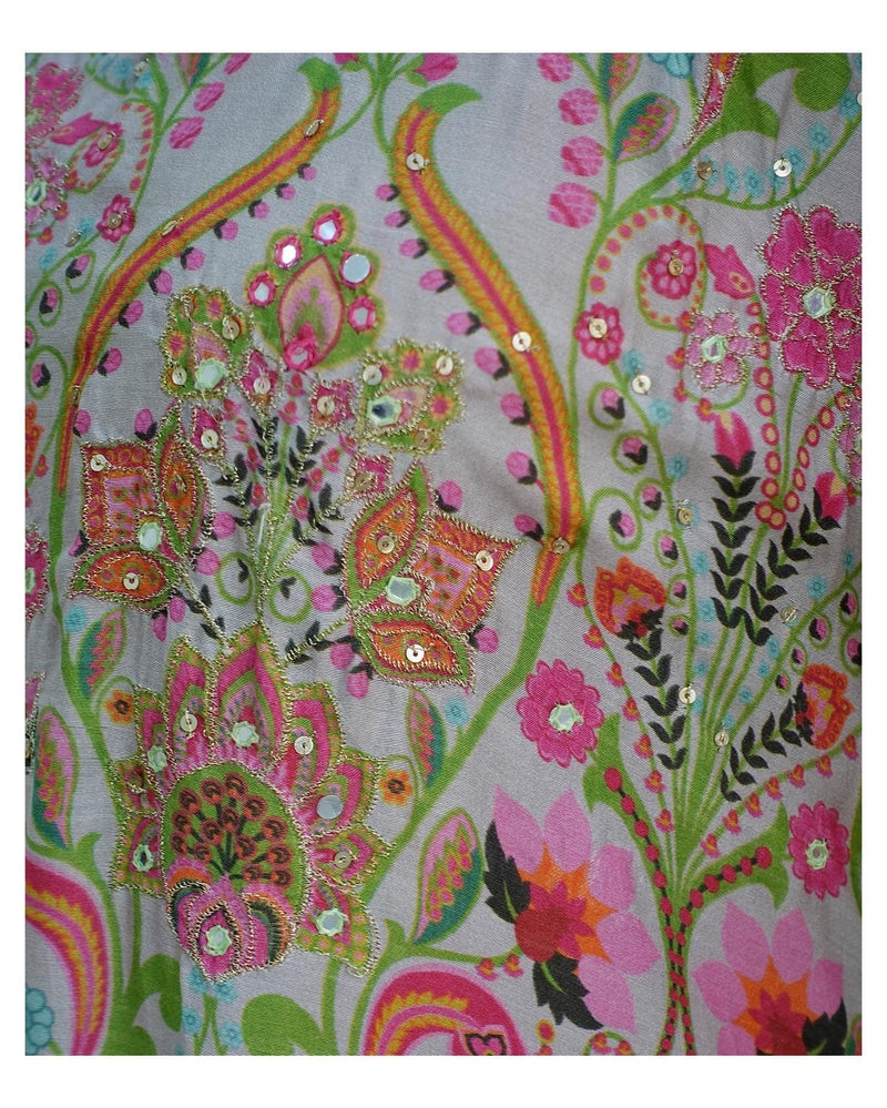 Floral Muslin Embroidered Kaftan
