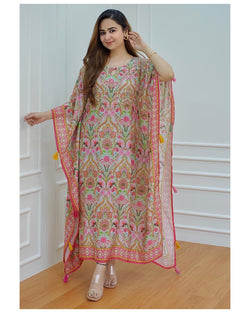 Floral Muslin Embroidered Kaftan