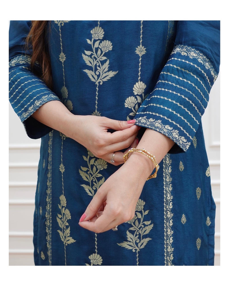 Peacock Blue Silk Set