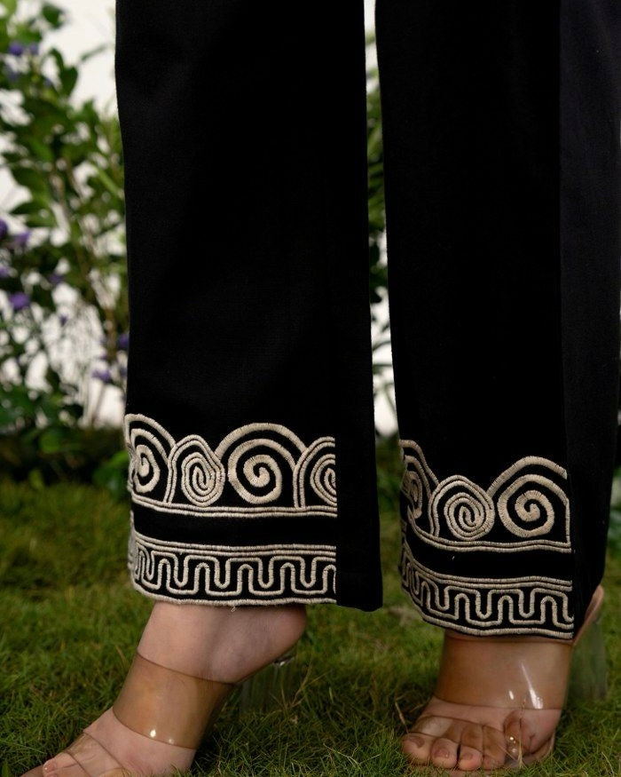 Zen Black Threadwork Kaftan Style Cotton Co-ord