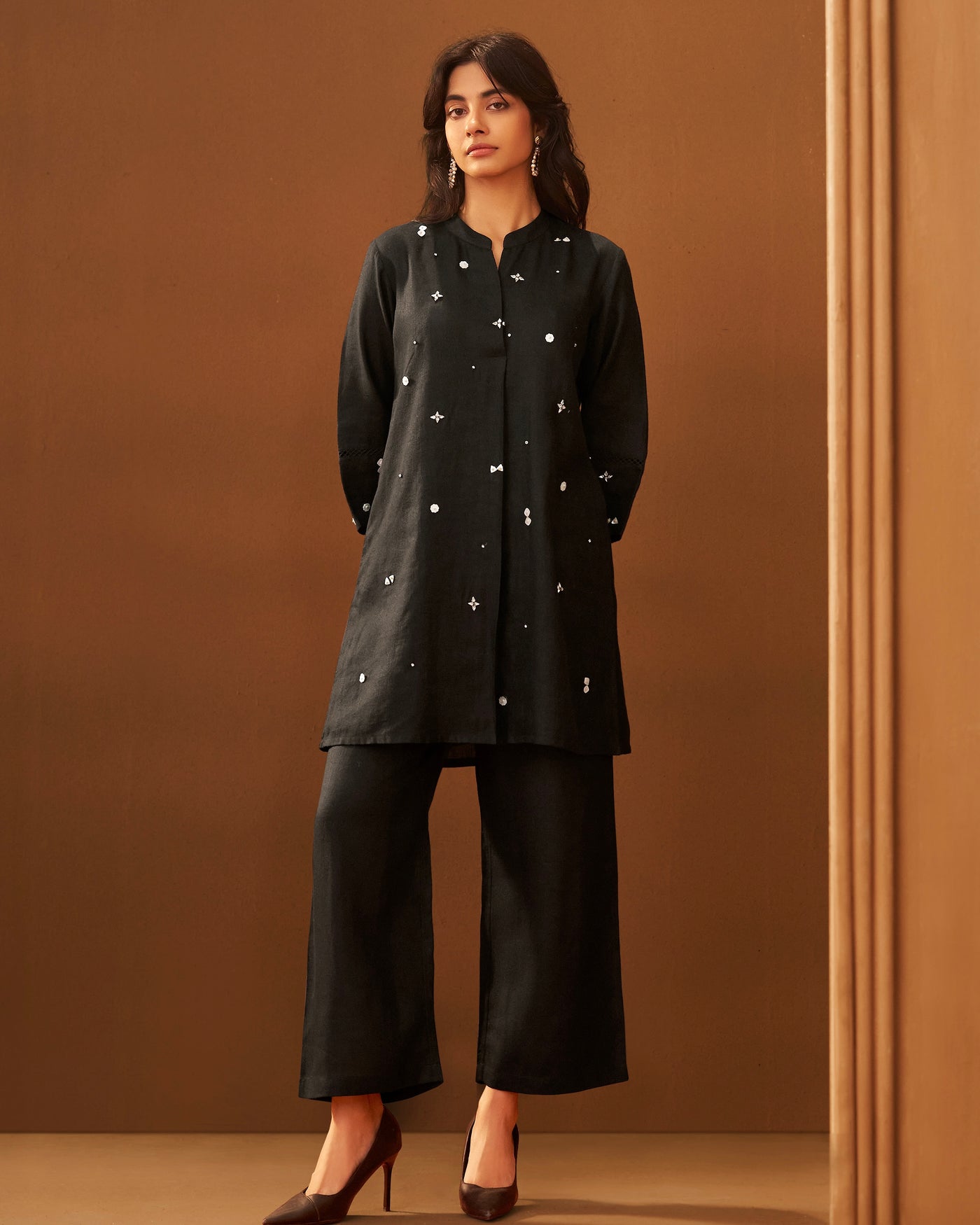 Black Dainty Diamonds Linen Co-ord