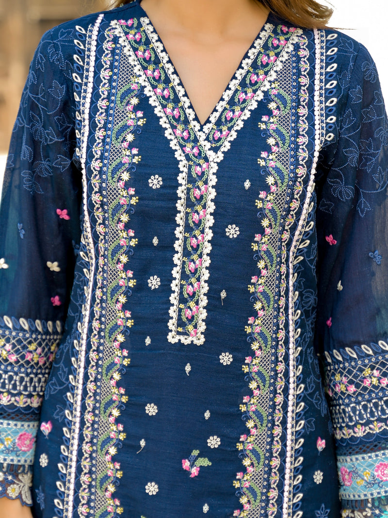Midnight Blossom Threadwork Pakistani Shimmer Suit
