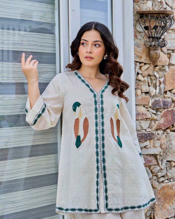 Vanilla Bloom Threaded Classic Cotton Co-ord