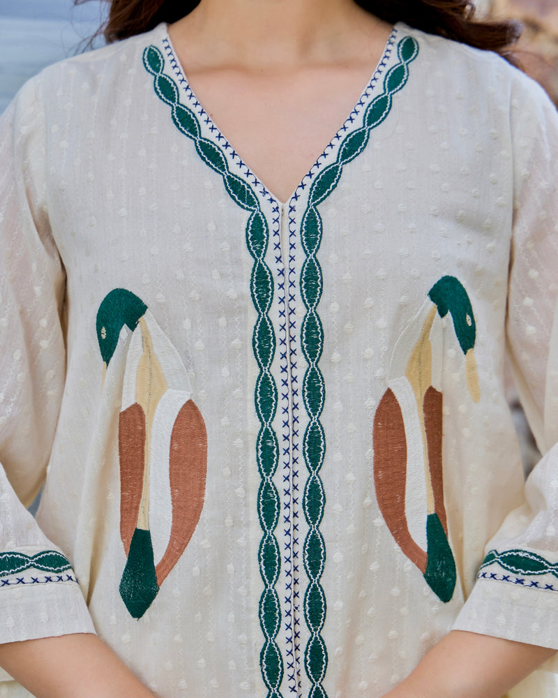 Vanilla Bloom Threaded Classic Cotton Co-ord