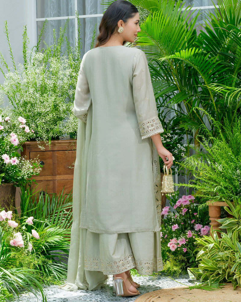 Sunehri Sage Pakistani Chinnon Schiffli Festive Suit