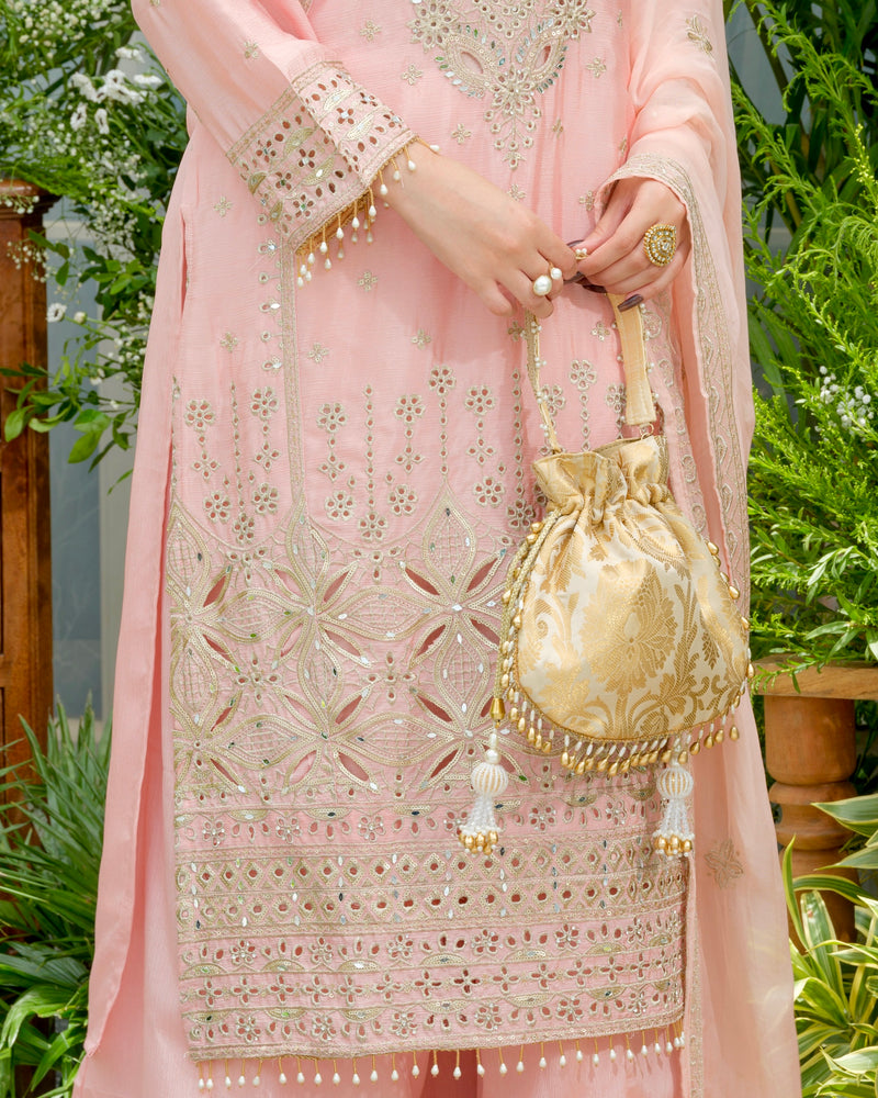 Sunehri Gulbahaar Pakistani Chinnon Schiffli Festive Suit