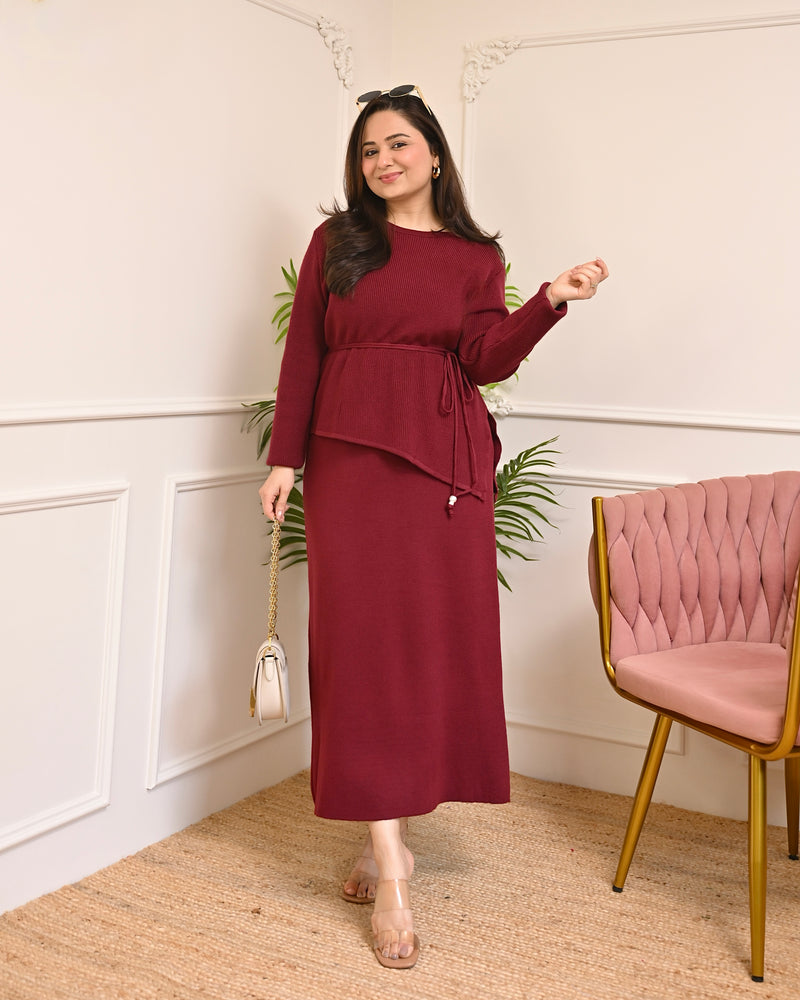 Maroon Muse Winter Woollen Skirt Co-ord