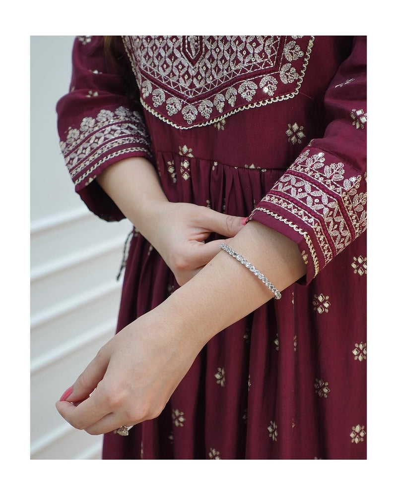 Magenta Embroidered Muslin Suit