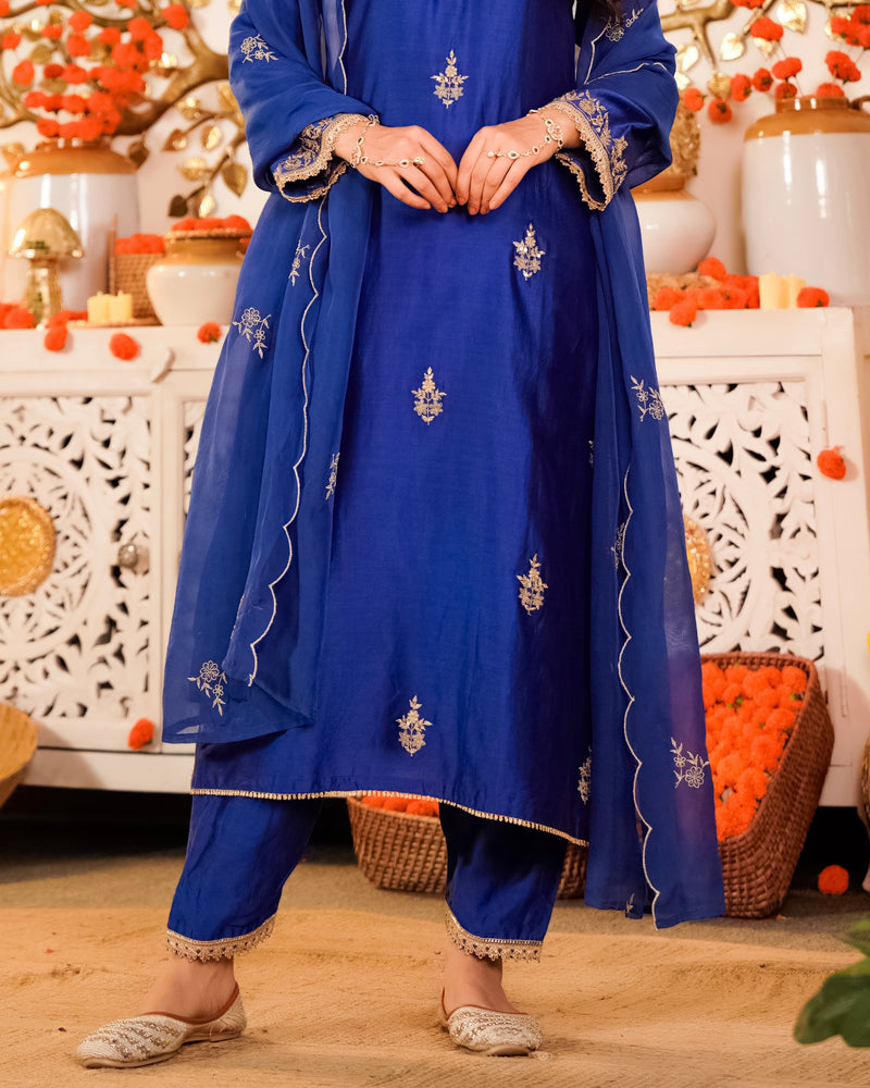 Azure Blue Noor Handwork Chanderi Silk Festive Suit
