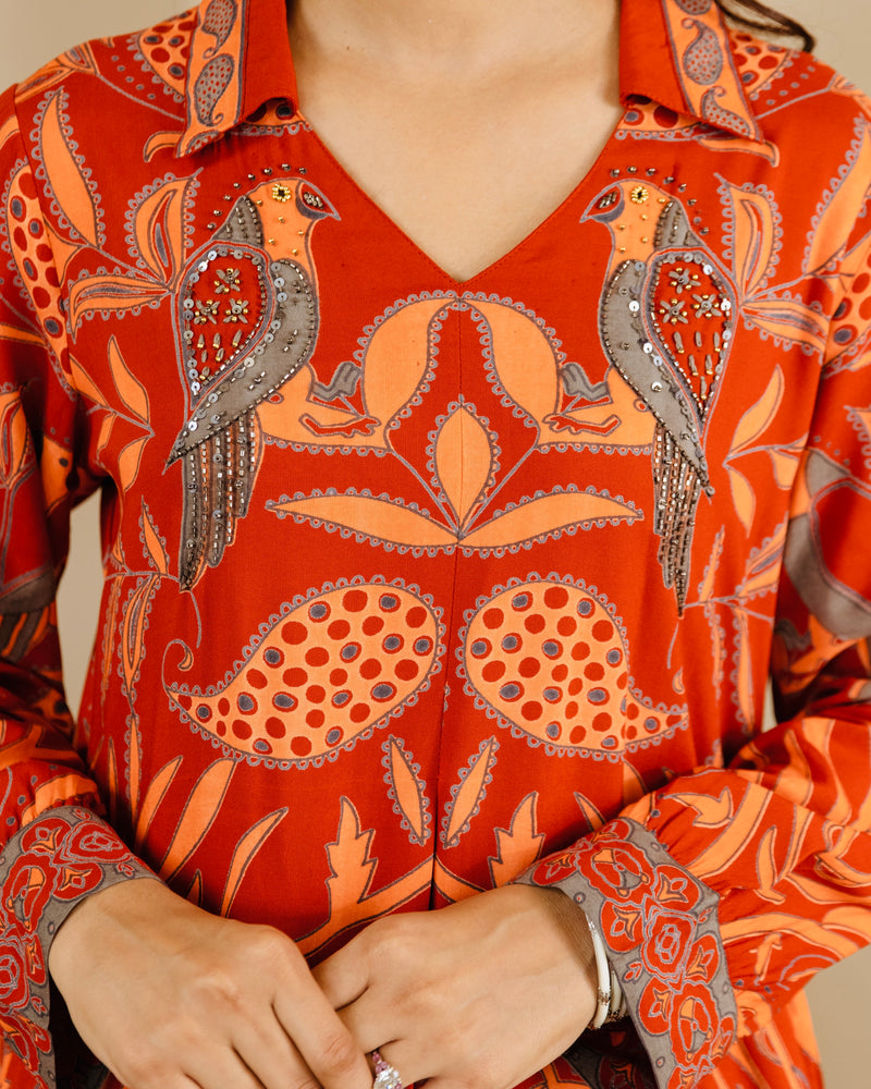 Rust Reverie Tropical A Line Kurta Palazzo Set