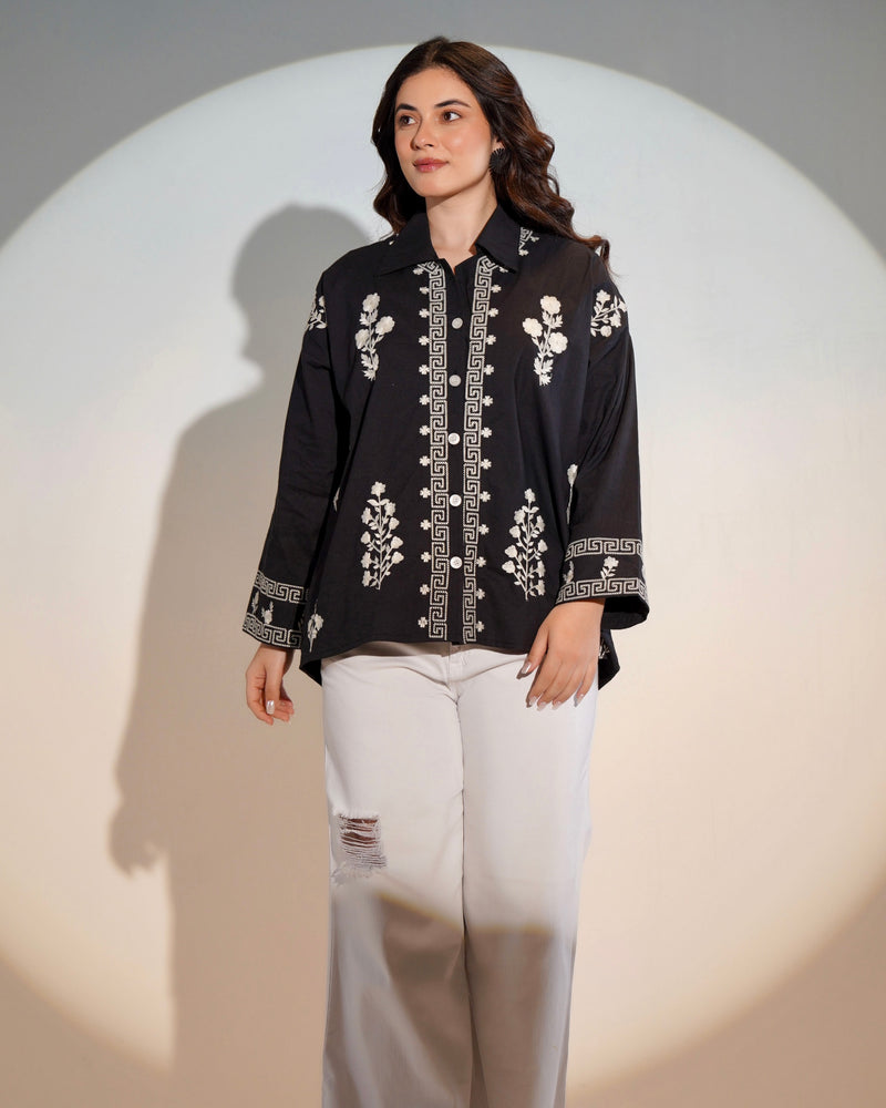 Black Classic Charm Threadwork Shirt
