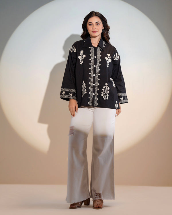 Black Classic Charm Threadwork Shirt