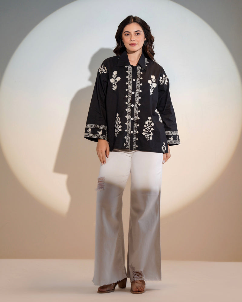 Black Classic Charm Threadwork Shirt