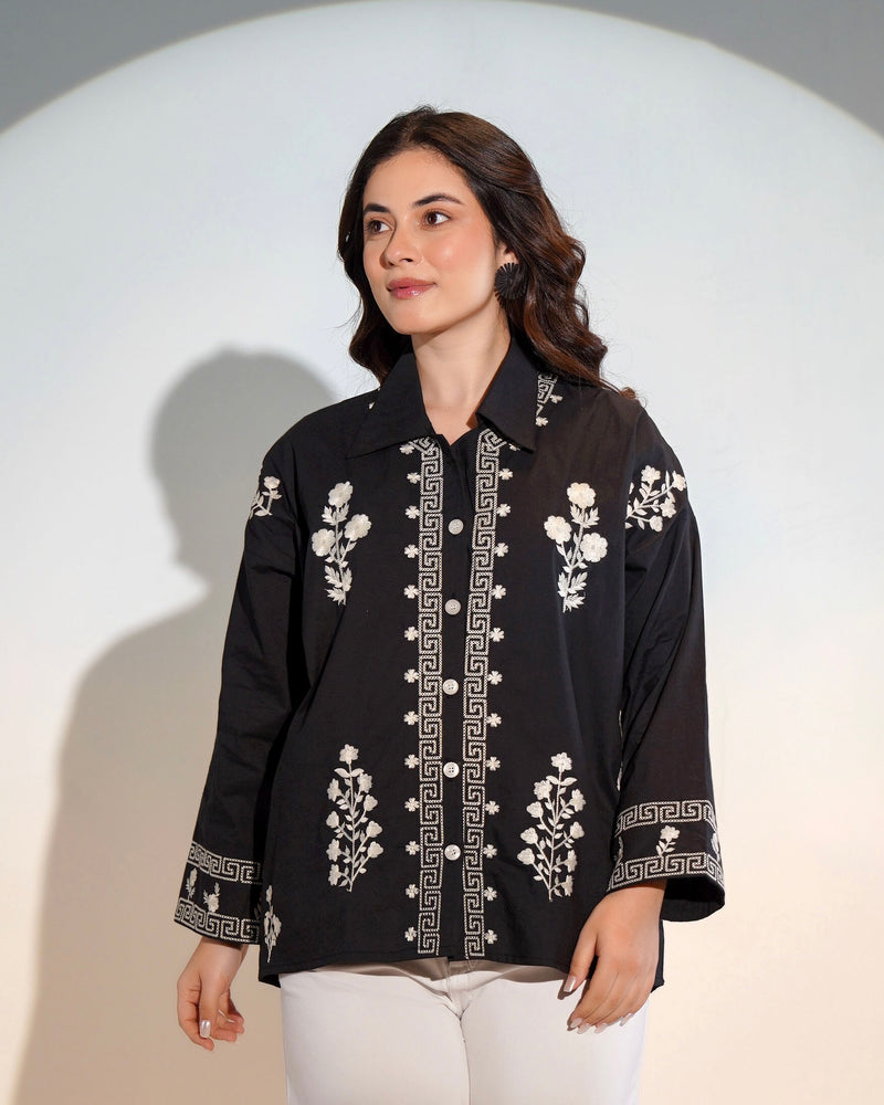 Black Classic Charm Threadwork Shirt