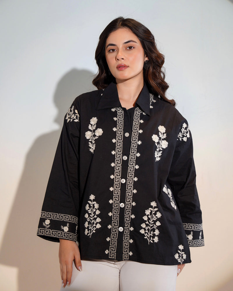 Black Classic Charm Threadwork Shirt
