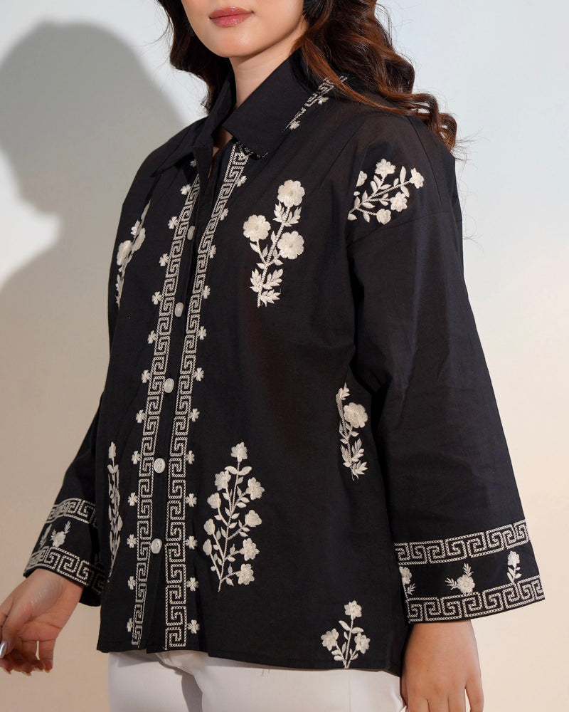 Black Classic Charm Threadwork Shirt
