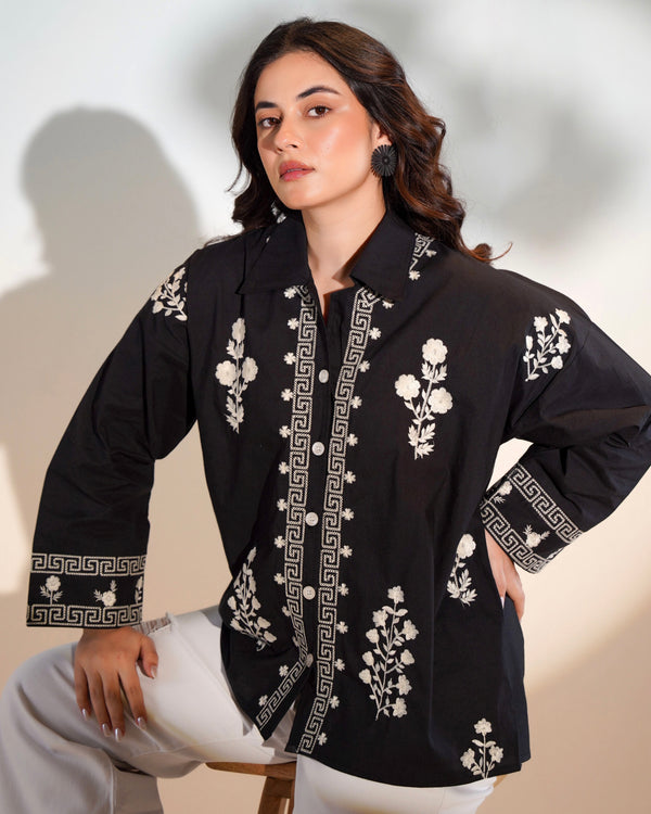 Black Classic Charm Threadwork Shirt