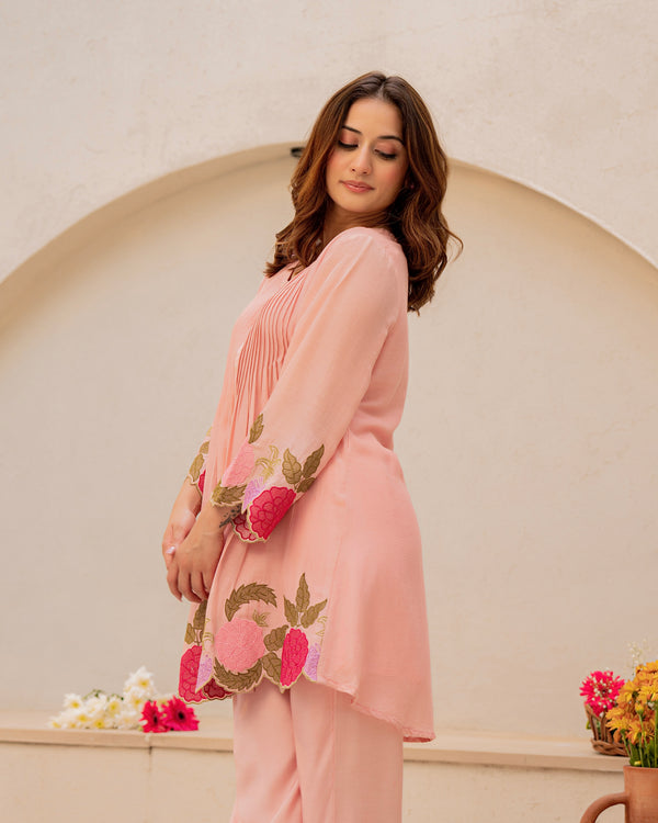 Peach Blossom Mul Chanderi Festive Co-ord