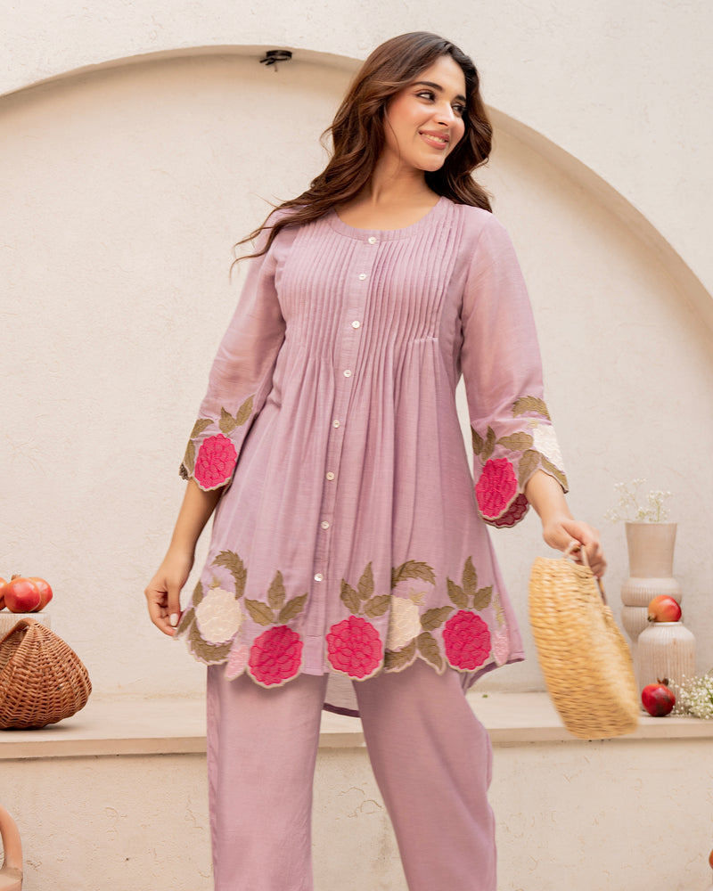 Lavender Blossom Mul Chanderi Festive Co-ord