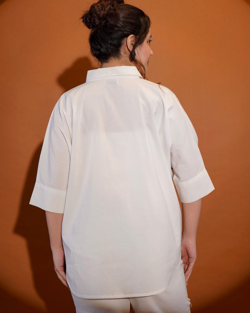 White Botanic Breeze Threadwork Shirt