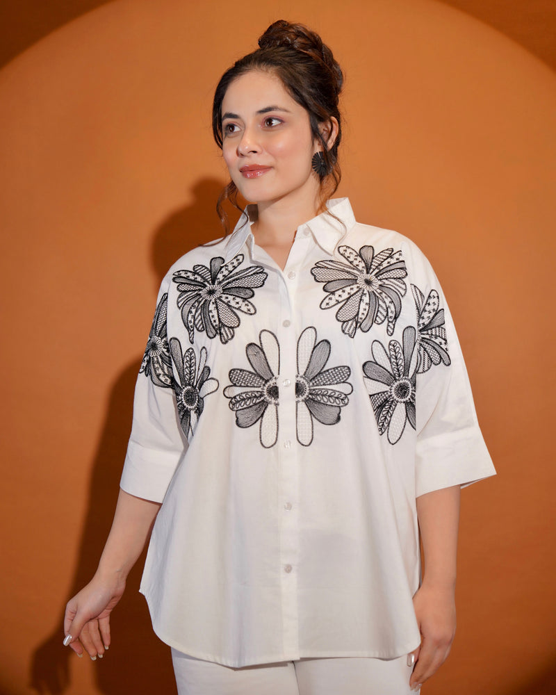 White Botanic Breeze Threadwork Shirt