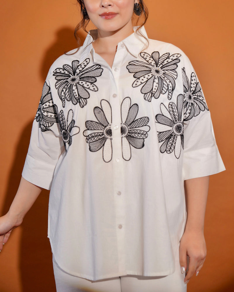 White Botanic Breeze Threadwork Shirt
