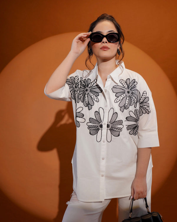 White Botanic Breeze Threadwork Shirt