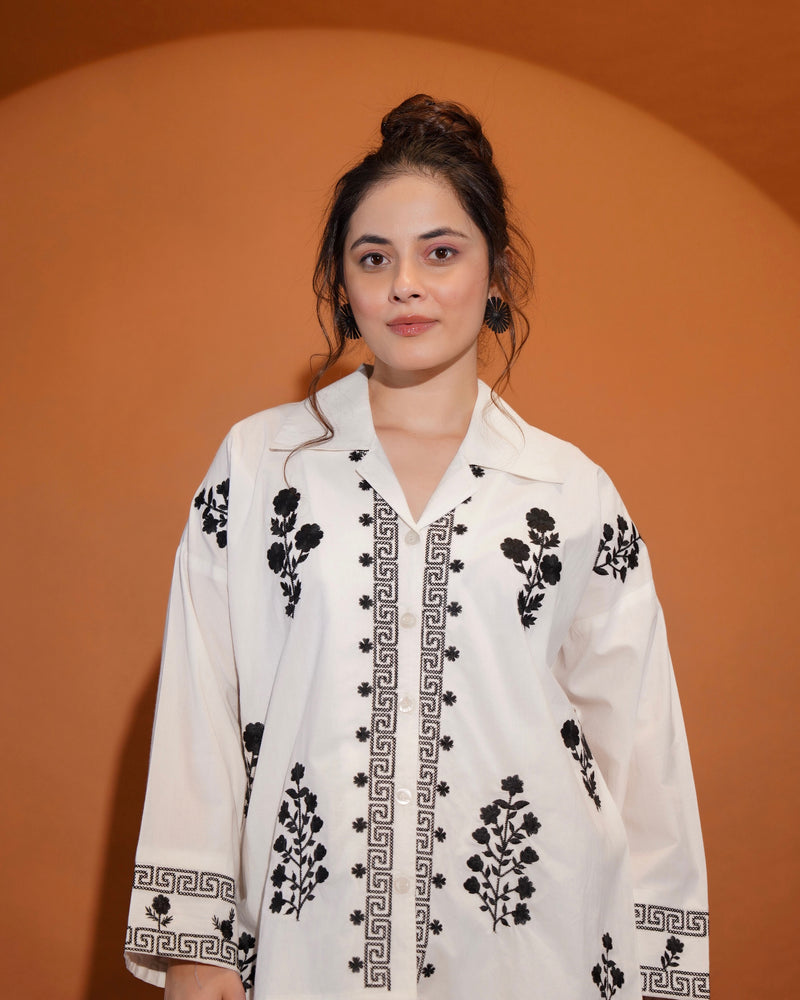 White Classic Charm Threadwork Shirt