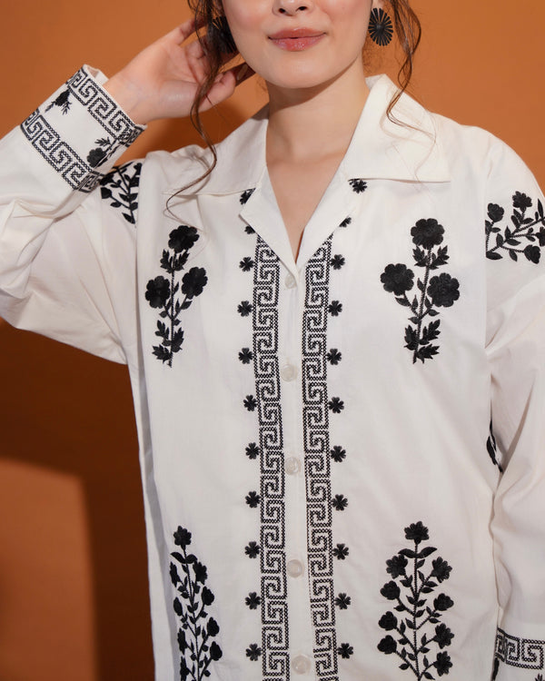 White Classic Charm Threadwork Shirt